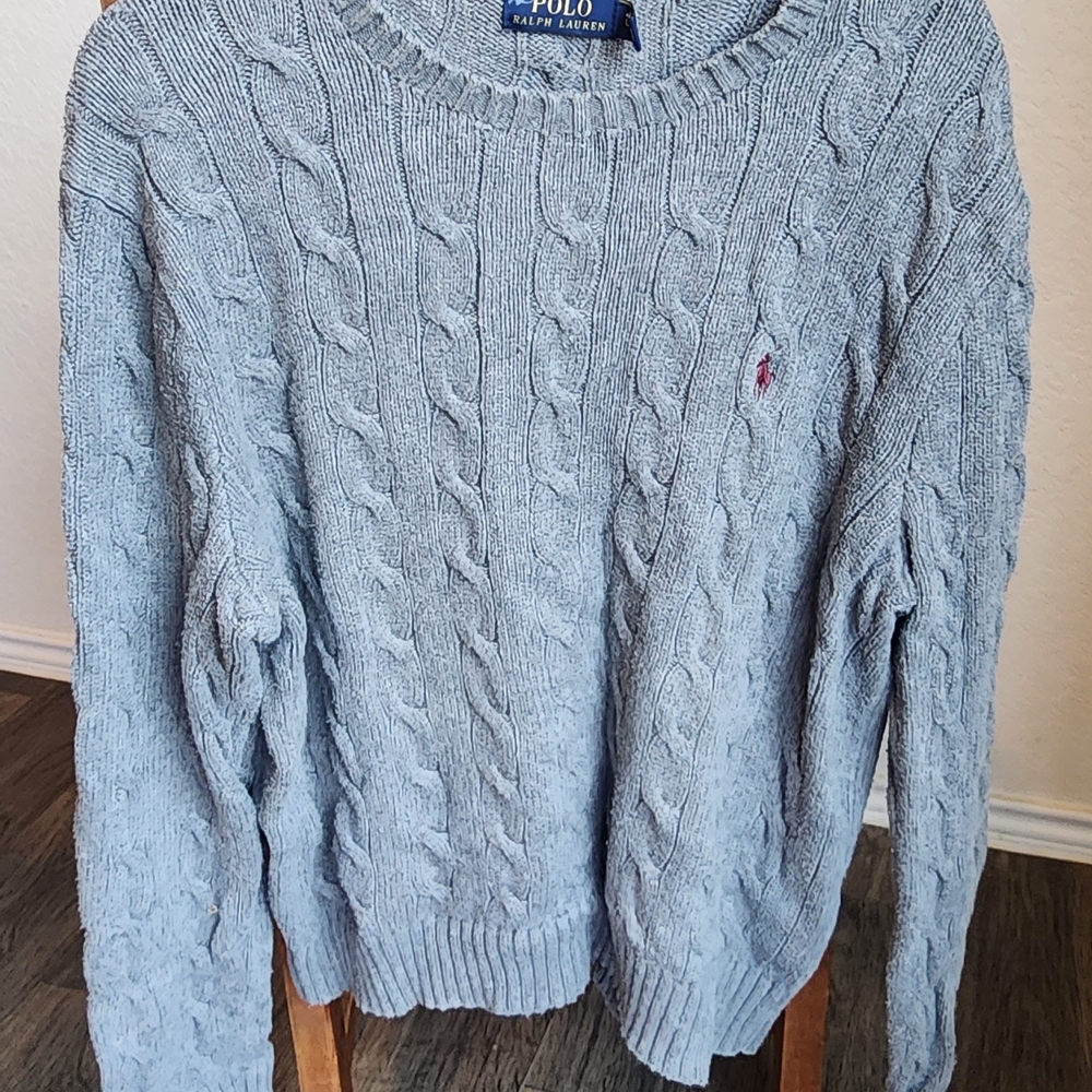 Polo by Ralph Lauren Men's Light Gray Cable Knit Sweater